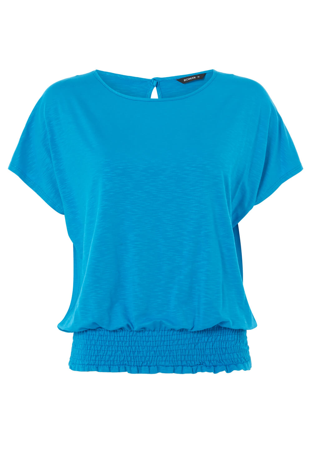 Blue Short Sleeve Shirred Hem Top, Image 5 of 5