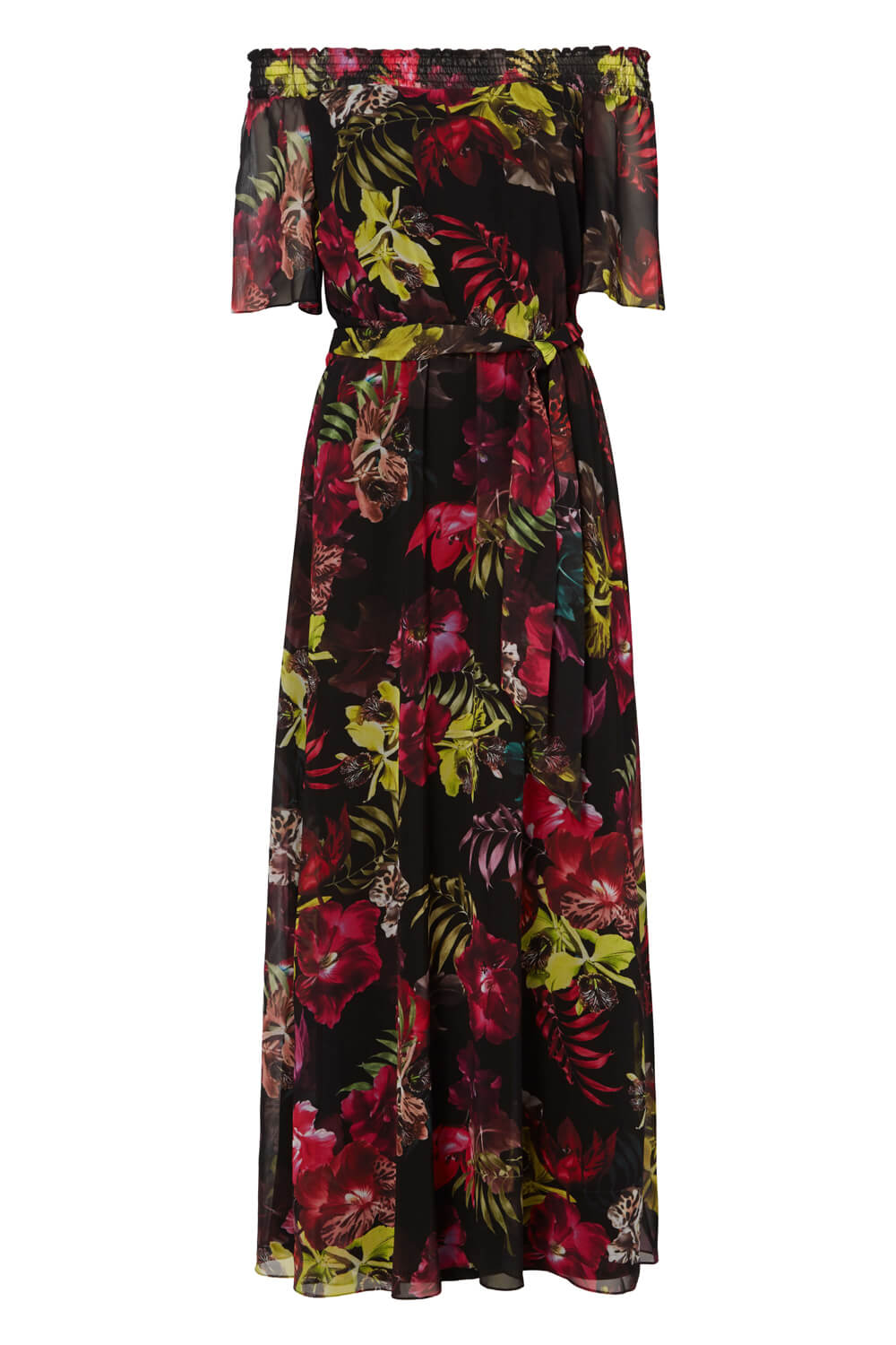 Black Floral Bardot Maxi Dress, Image 5 of 5