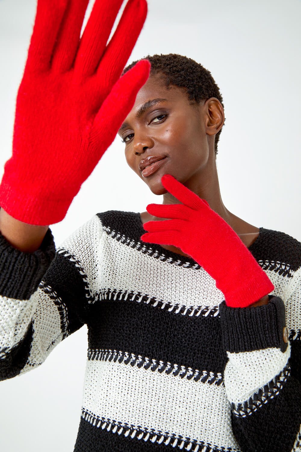 Red One Size Stretch Knit Gloves, Image 2 of 5