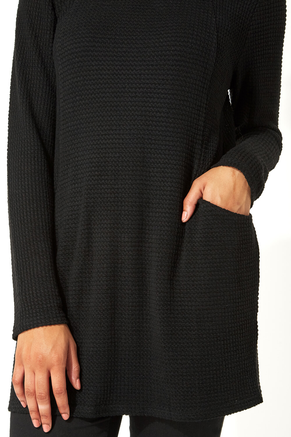 Black Textured Longline Top with Snood, Image 5 of 6