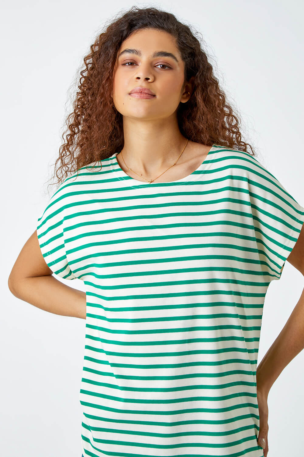 Green Cotton Blend Stripe Print T-Shirt, Image 4 of 5