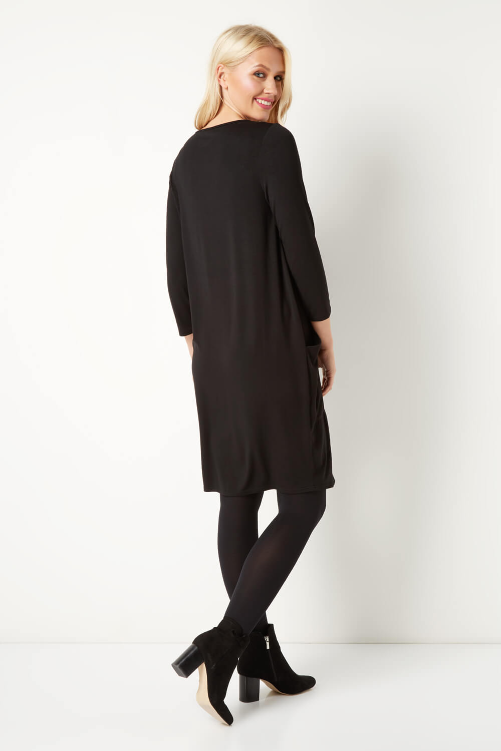 Black  3/4 Sleeve Slouch Dress, Image 3 of 4
