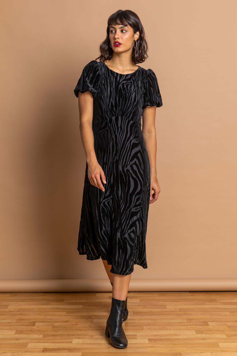 Black Animal Print Burnout Velvet Dress, Image 5 of 5