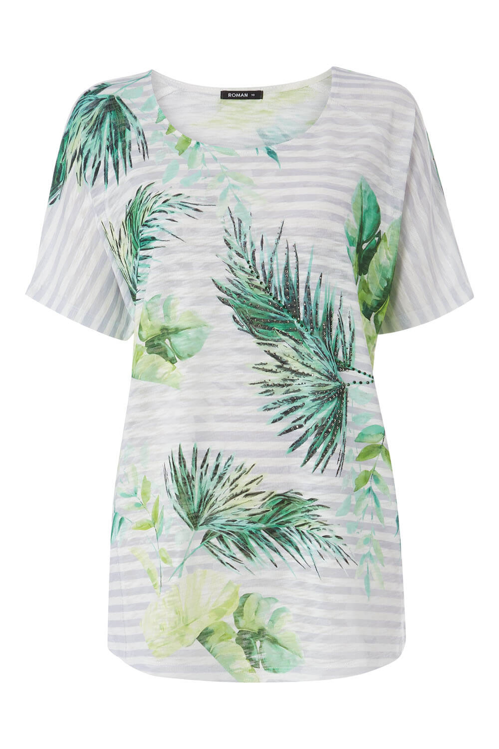 Green Tropical Print Embellished T-Shirt, Image 4 of 4