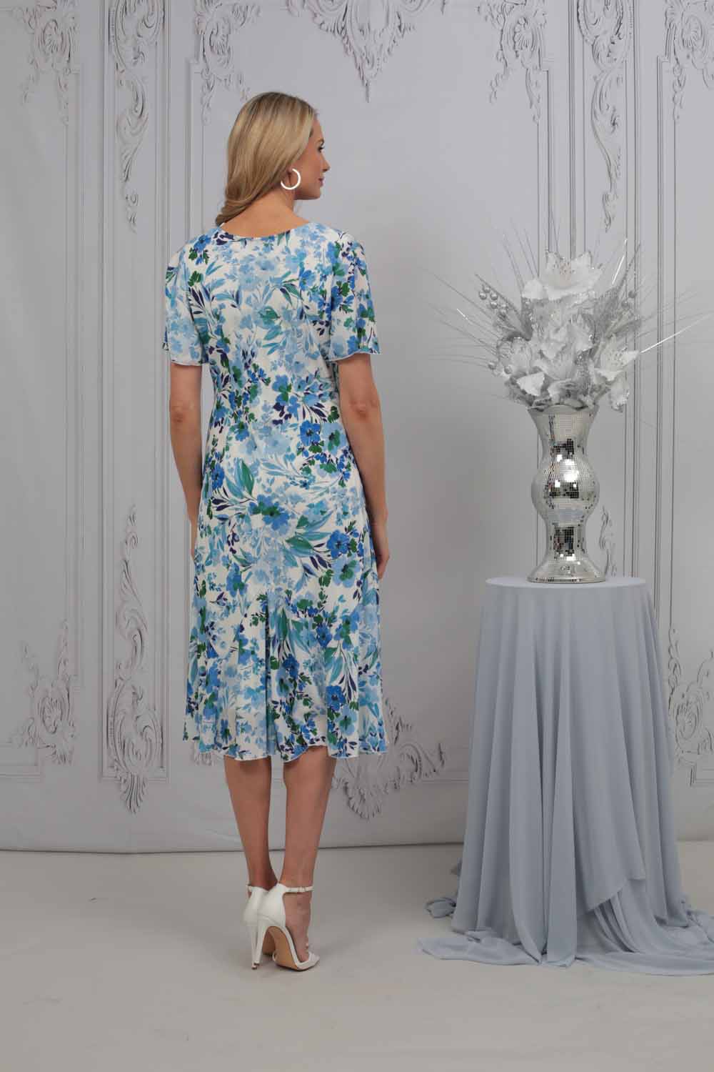 Royal Blue Julianna Floral Print Bias Cut Dress, Image 2 of 3