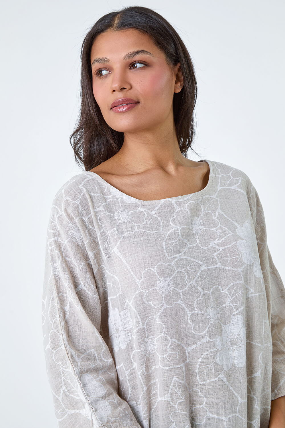 Stone Floral Print Cotton Tunic Top, Image 4 of 5