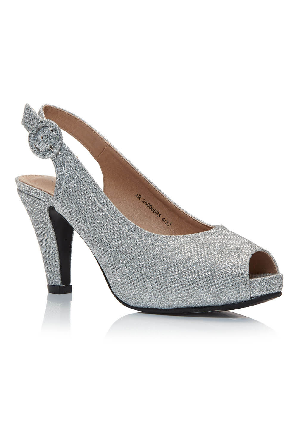 Glitter Peep Toe Heels in Silver - Roman Originals UK