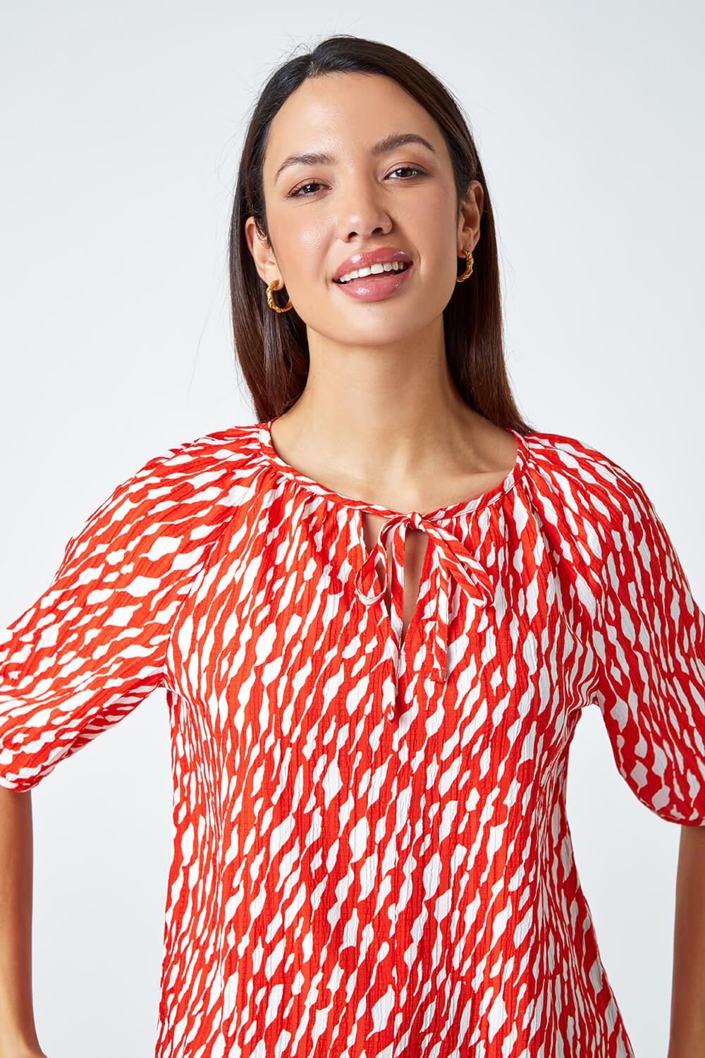 Abstract Print Tie Front Stretch Top