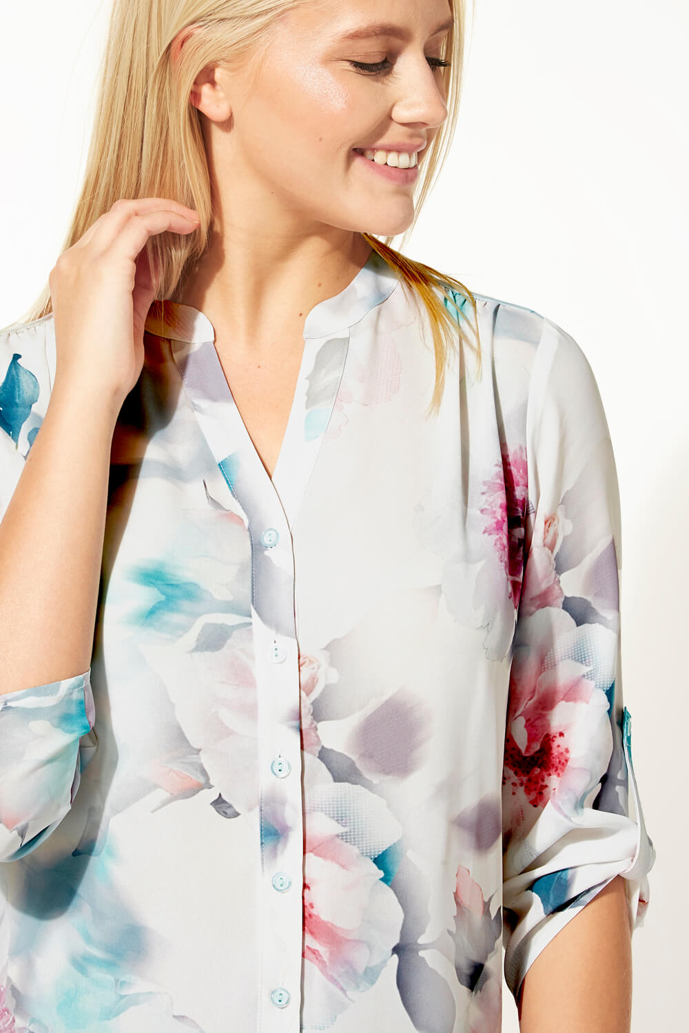 Multi  Floral Print Roll Sleeve Shirt, Image 4 of 4