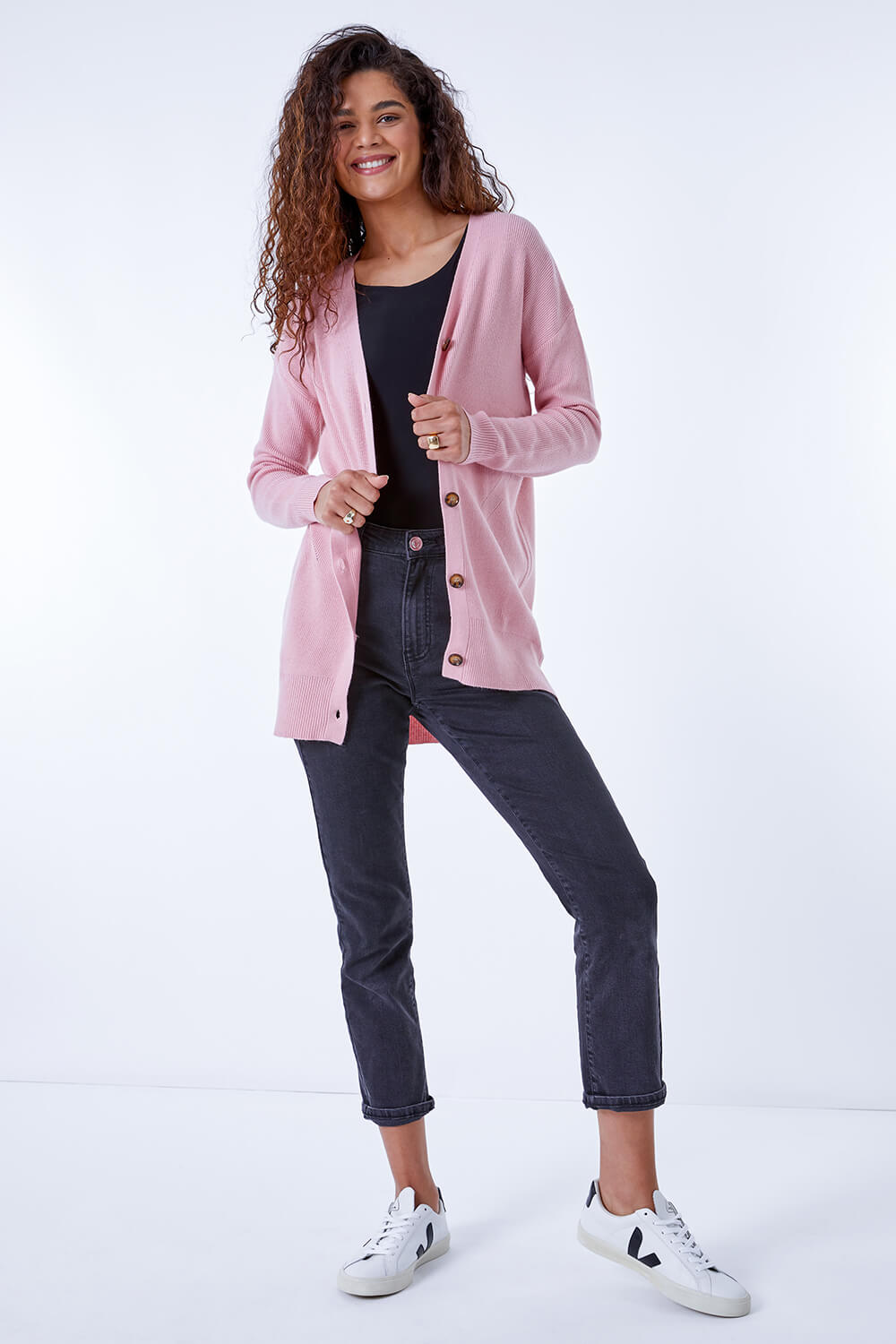 PINK Longline Buttoned Cardigan, Image 4 of 5