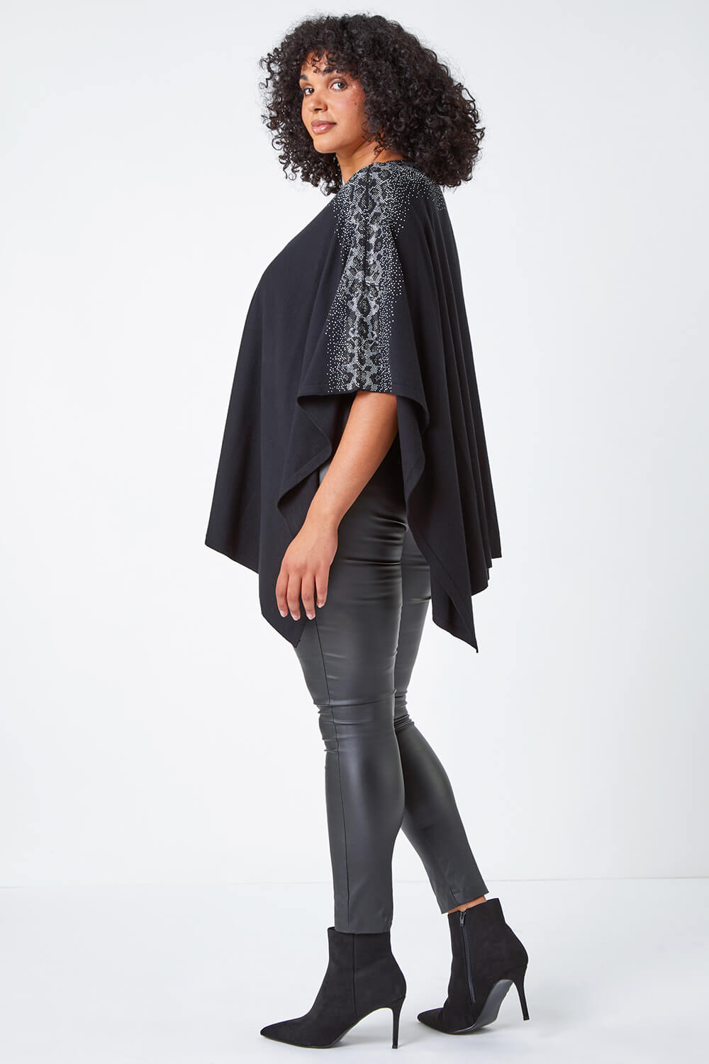 Black Curve One Size Sparkle Poncho, Image 2 of 5