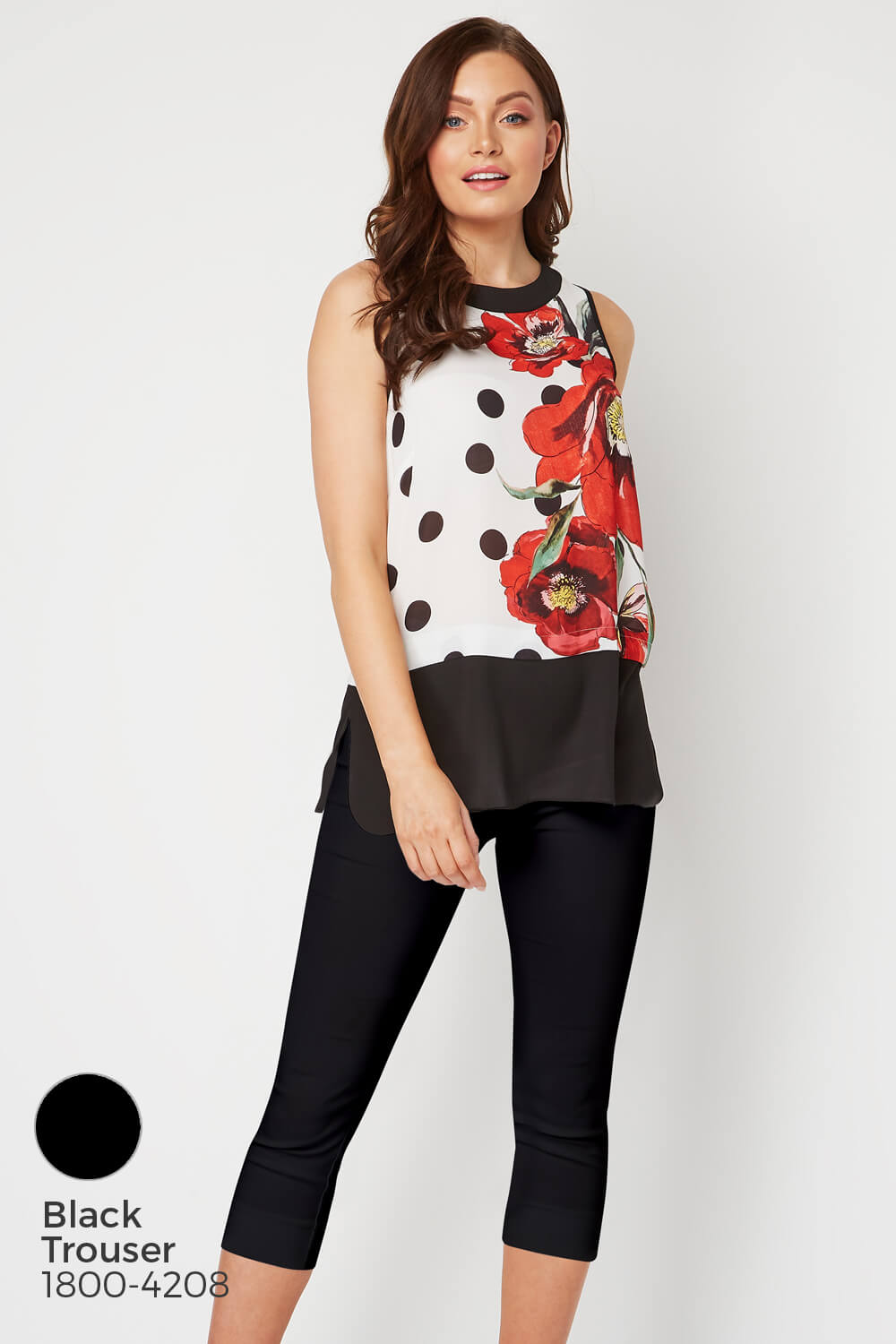 Red Contrast Layer Spot Floral Top , Image 6 of 9