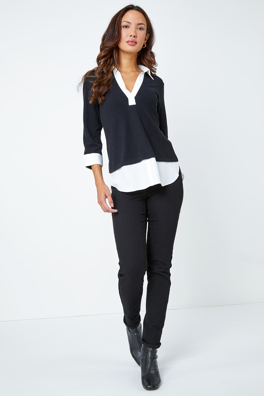 Ivory  Relaxed Contrast Shirt Top, Image 2 of 5