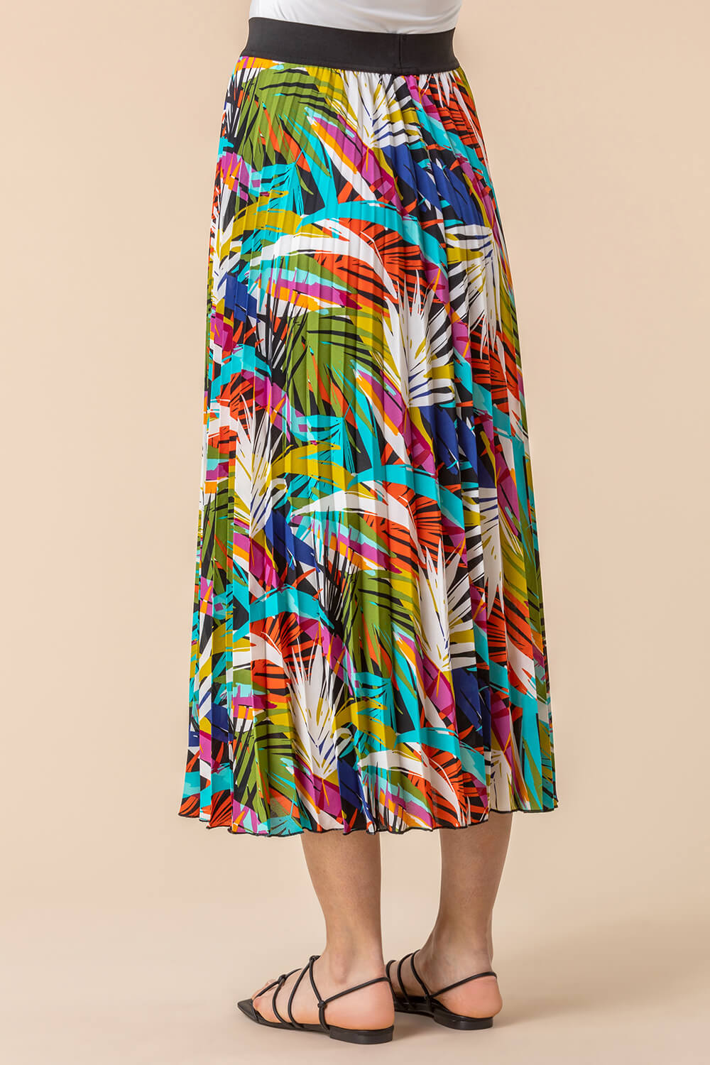 Multi  Tropical Leaf Print Pleated Maxi Skirt, Image 2 of 4