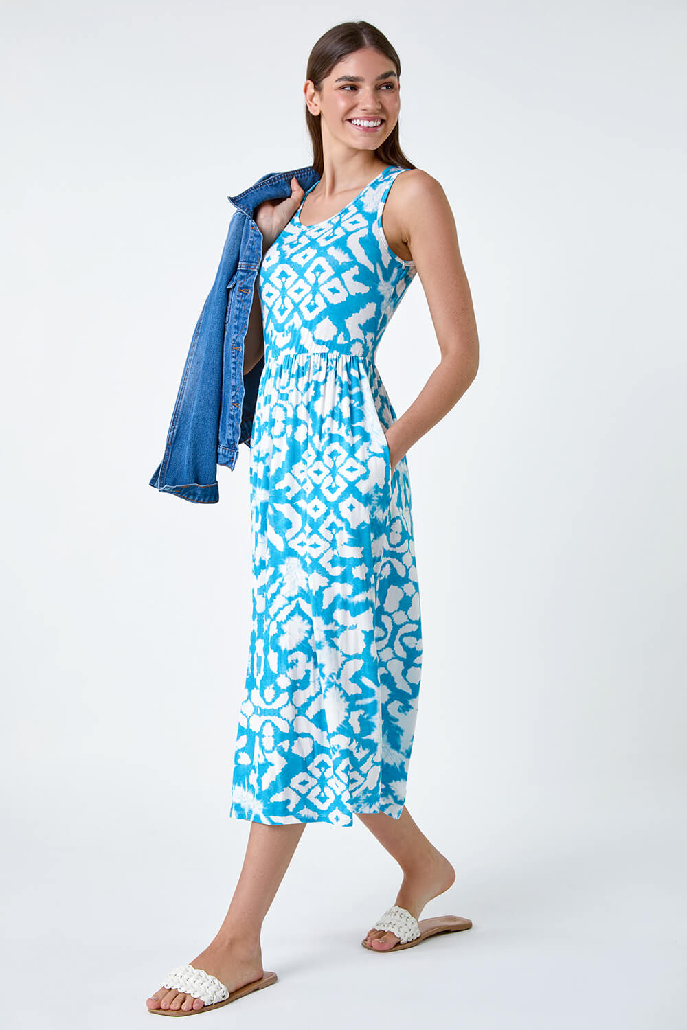 Batik Print Stretch Jersey Pocket Dress