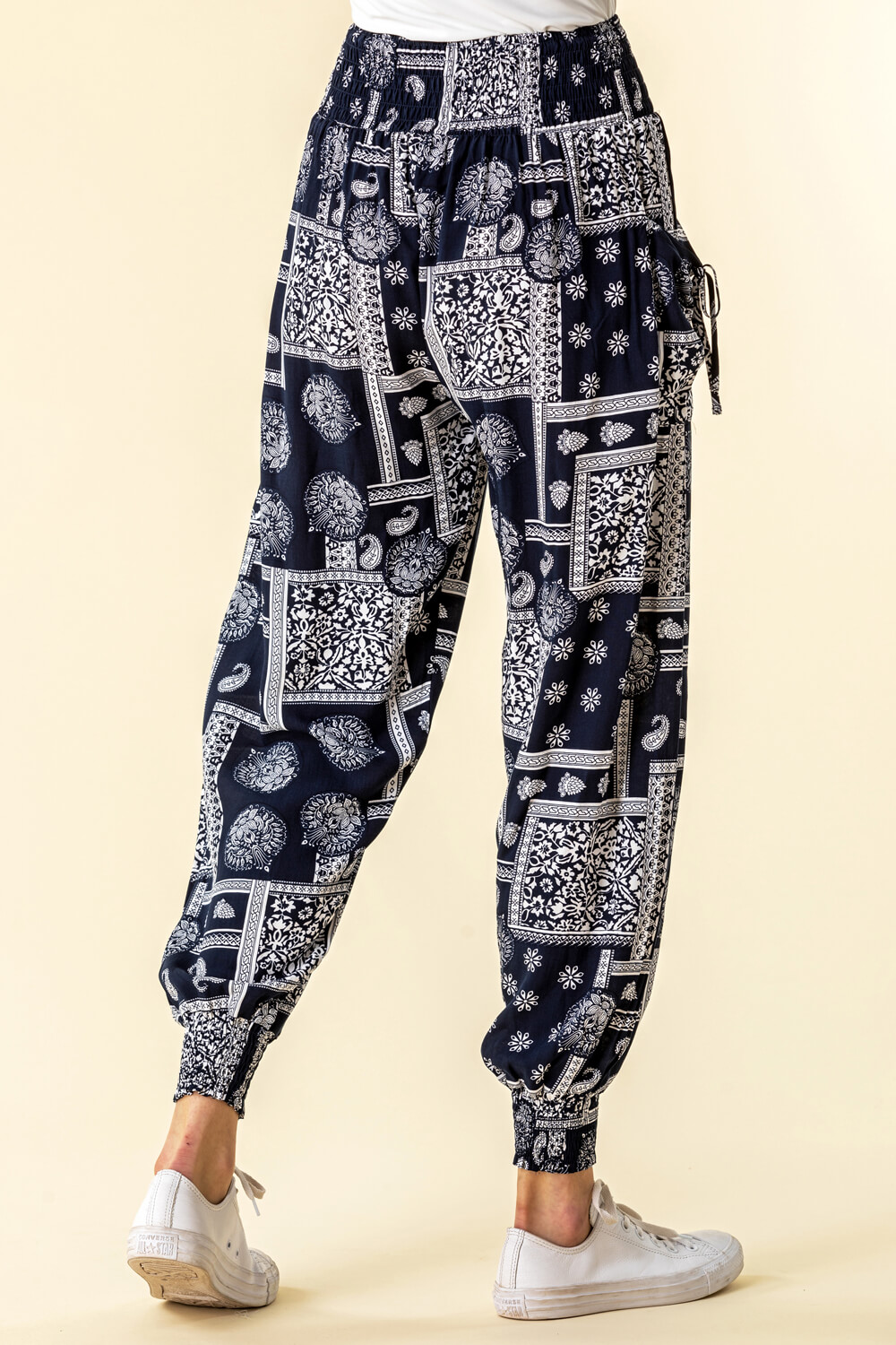 Navy  Patchwork Hareem Lounge Pants, Image 3 of 4