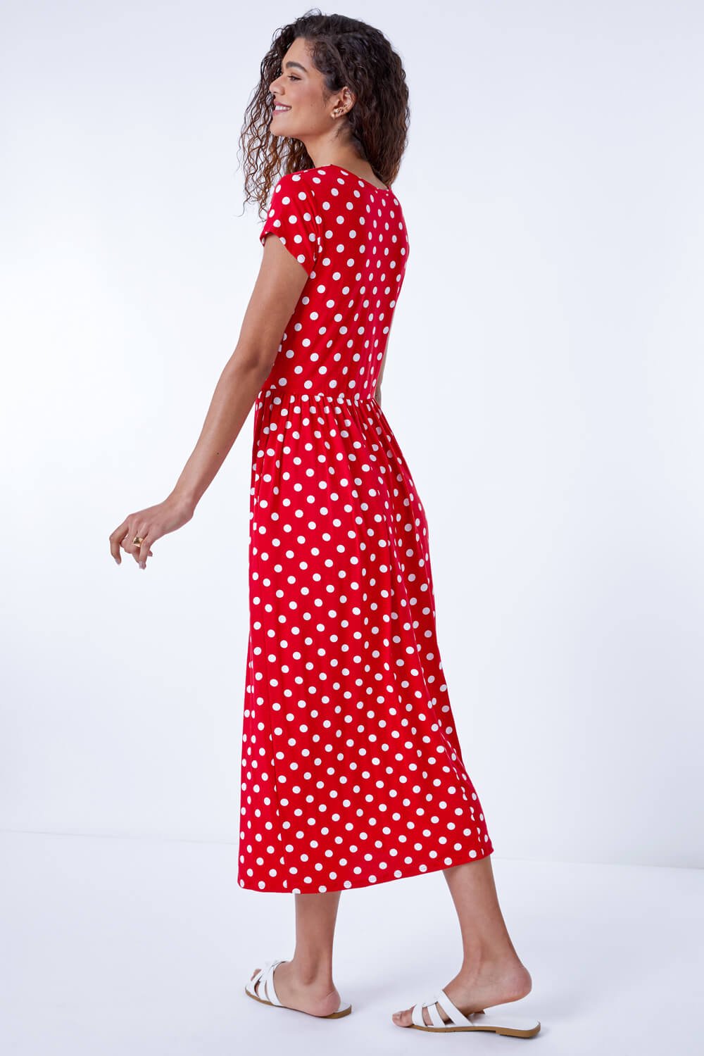 Red Stretch Jersey Spot Midi Dress, Image 2 of 5