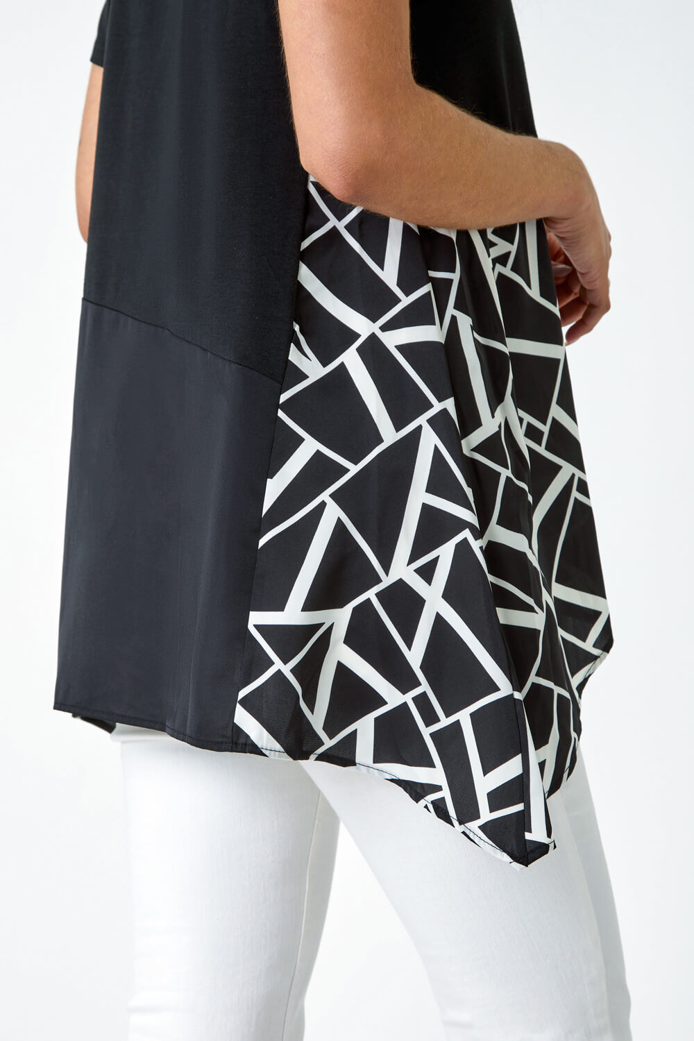 Black Abstract Print Panelled Stretch Top, Image 5 of 5