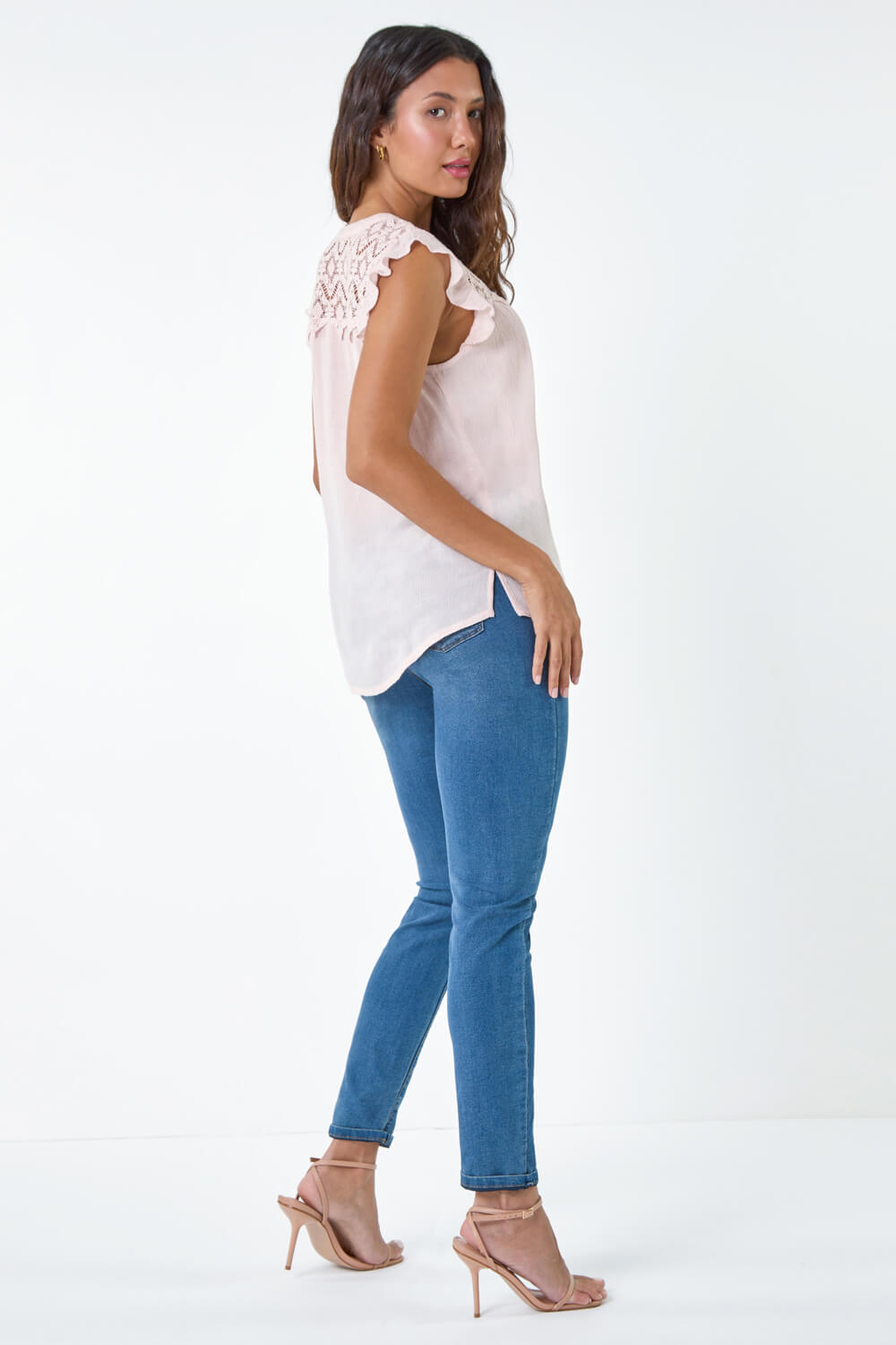 Light Pink Sleeveless Lace Detail Blouse, Image 3 of 5