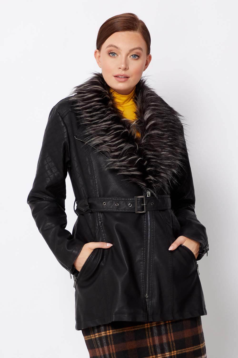 Roman Women's Longline Faux Leather Coat|Size: 10|black