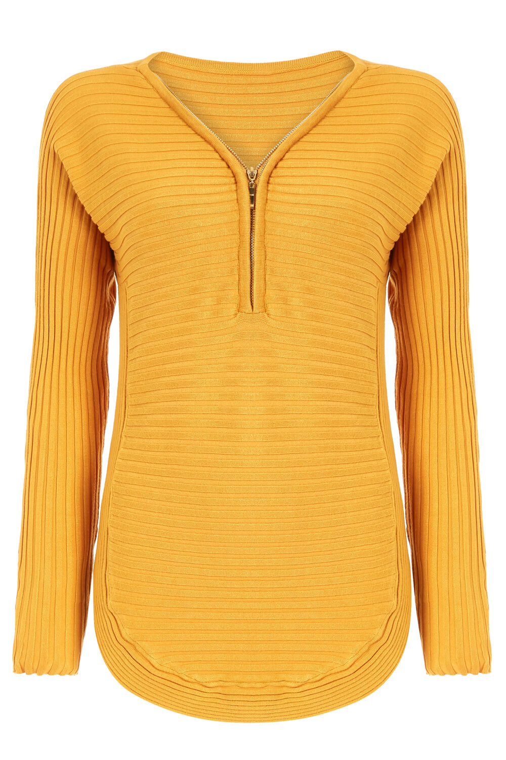 Gold Zip Front V Neck Jersey Long Sleeve Top, Image 5 of 5