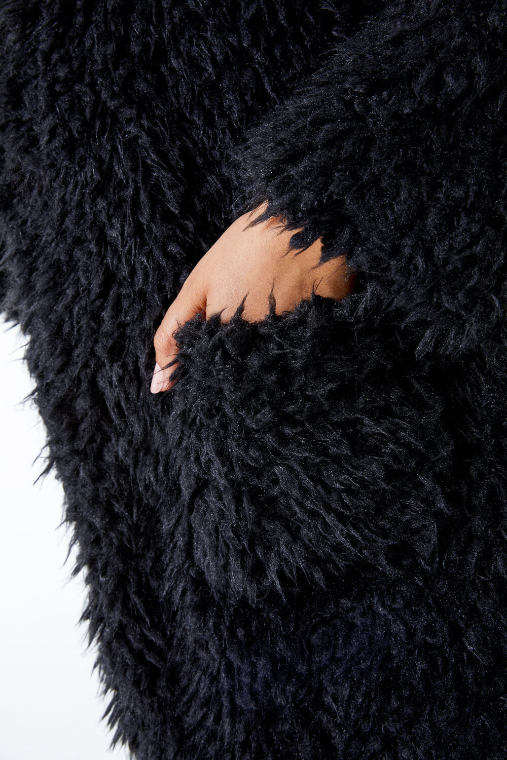 Black Curve Textured Faux Fur Coat , Image 5 of 5