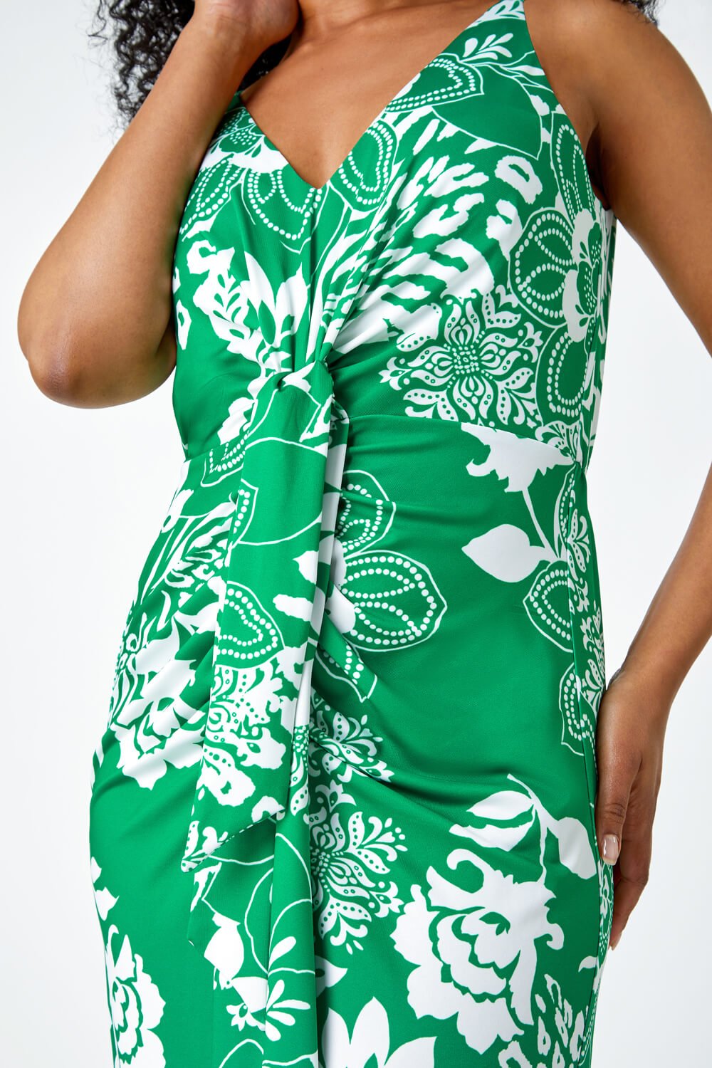 Green Petite Floral Knot Stretch Maxi Dress, Image 5 of 5