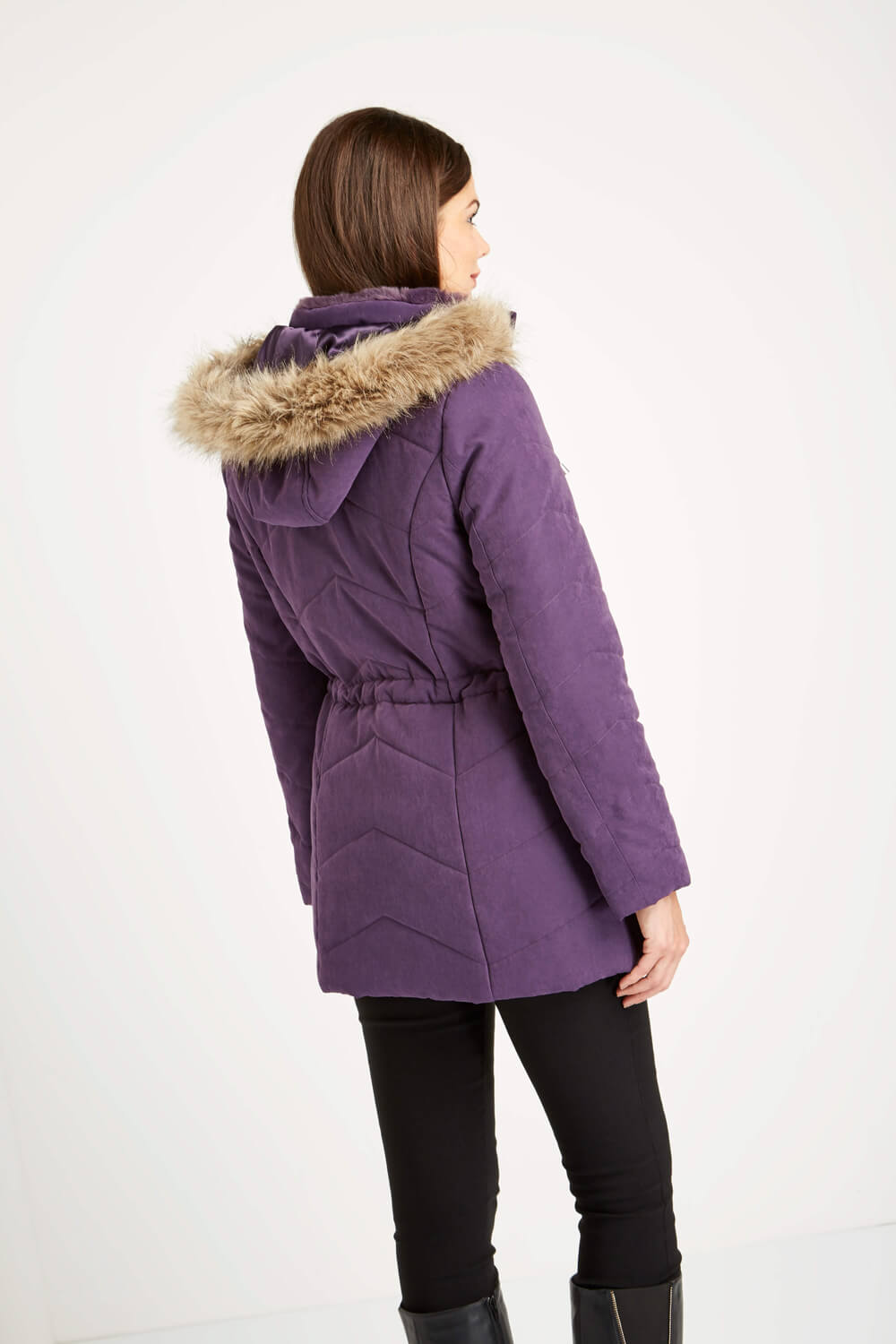 purple parka coat