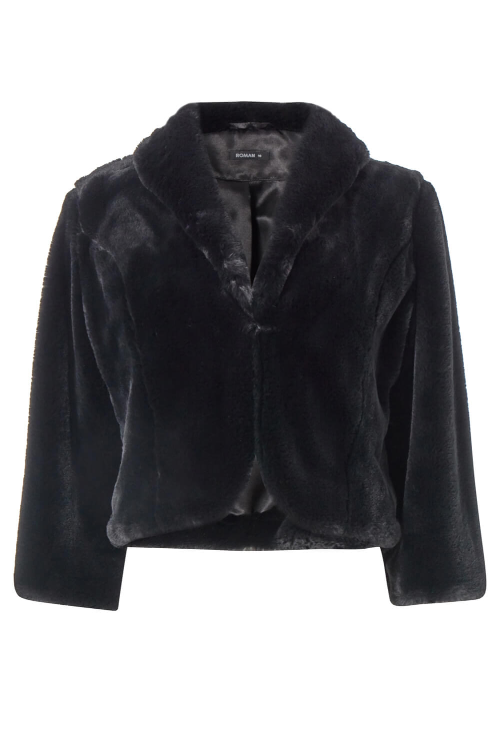 Cropped Faux Fur Jacket in Black - Roman Originals UK