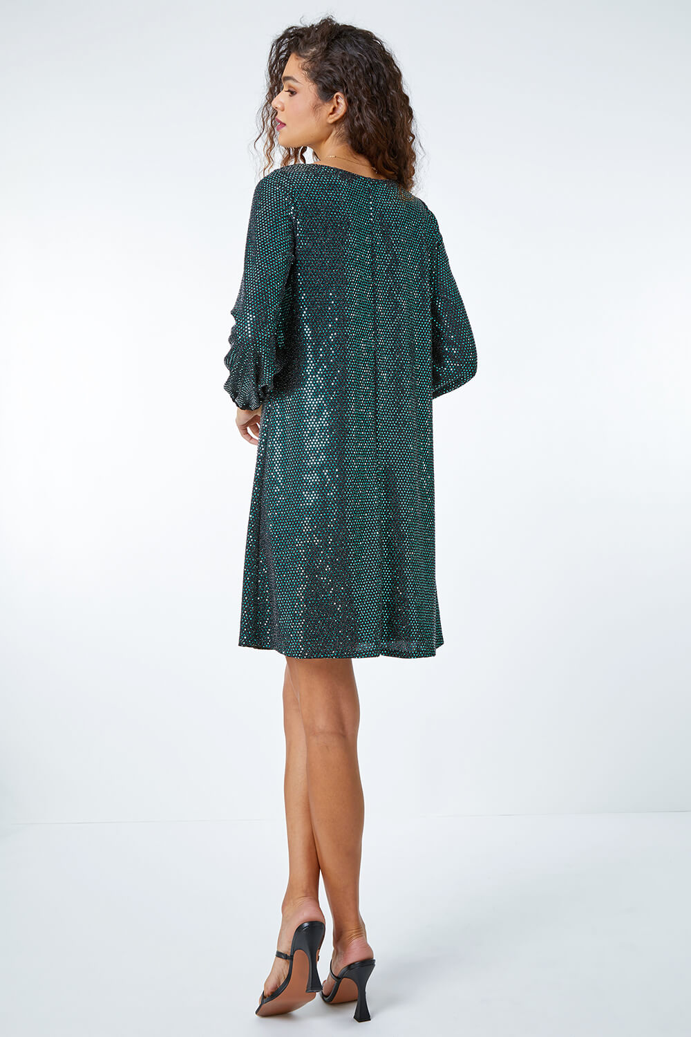 Green Sparkle Detail Swing Dress, Image 3 of 5