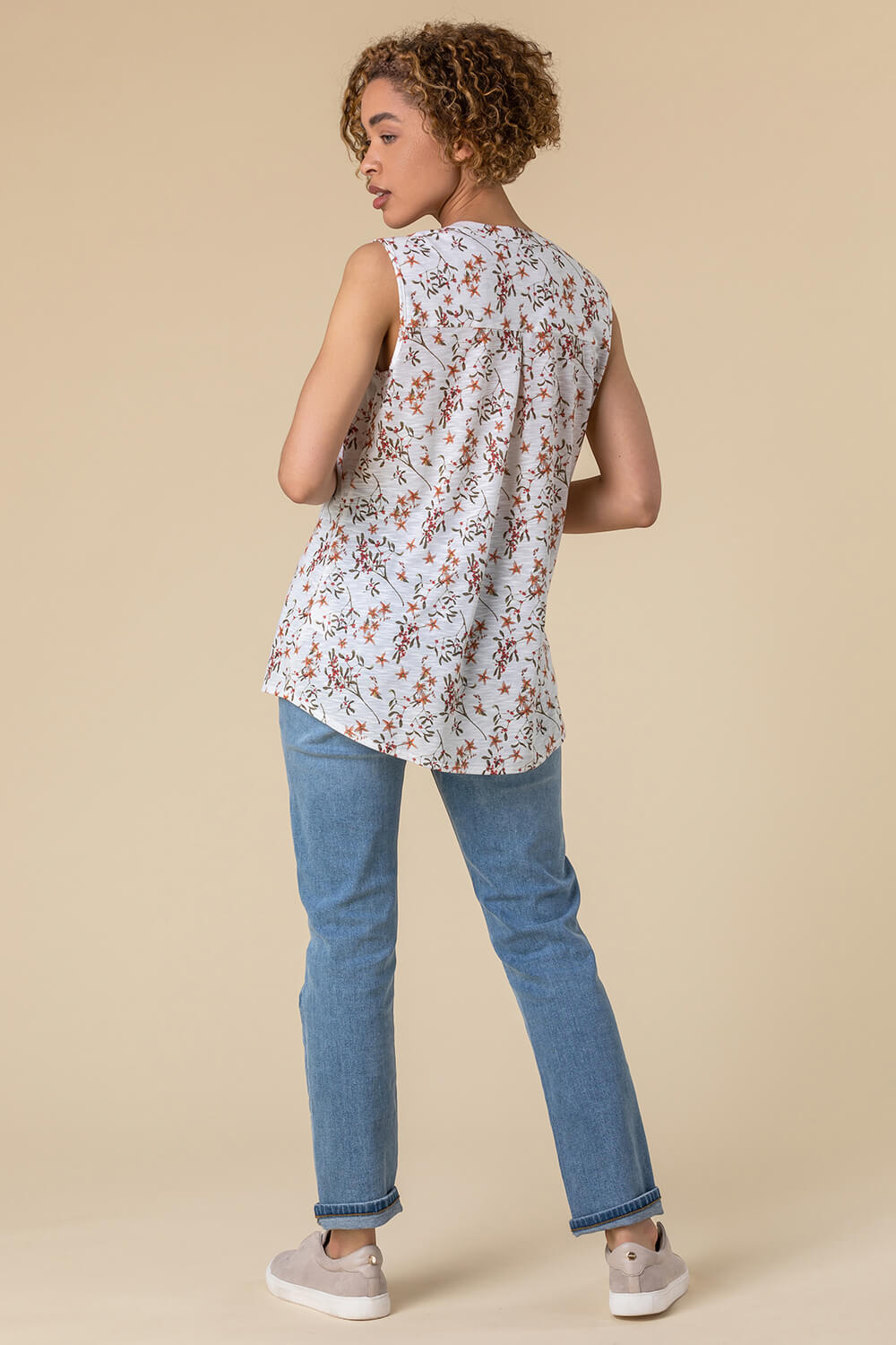 Ivory  Floral Print Pintuck Detail Top, Image 2 of 5