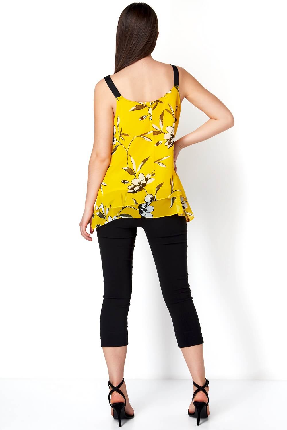 Yellow Double Layer Floral Vest Top , Image 3 of 9