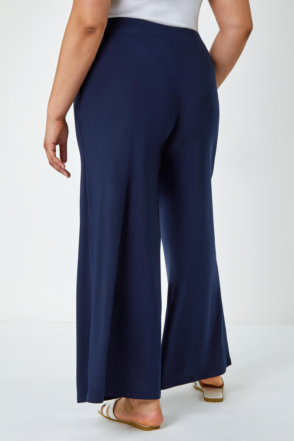 Navy  Curve Wide Leg Trousers, Image 3 of 5