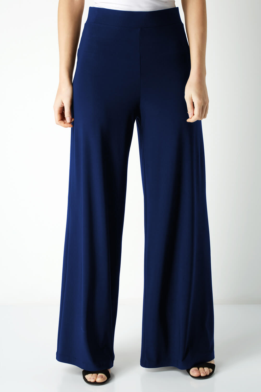 Womens Navy Linen Tapered Trousers  Peacocks