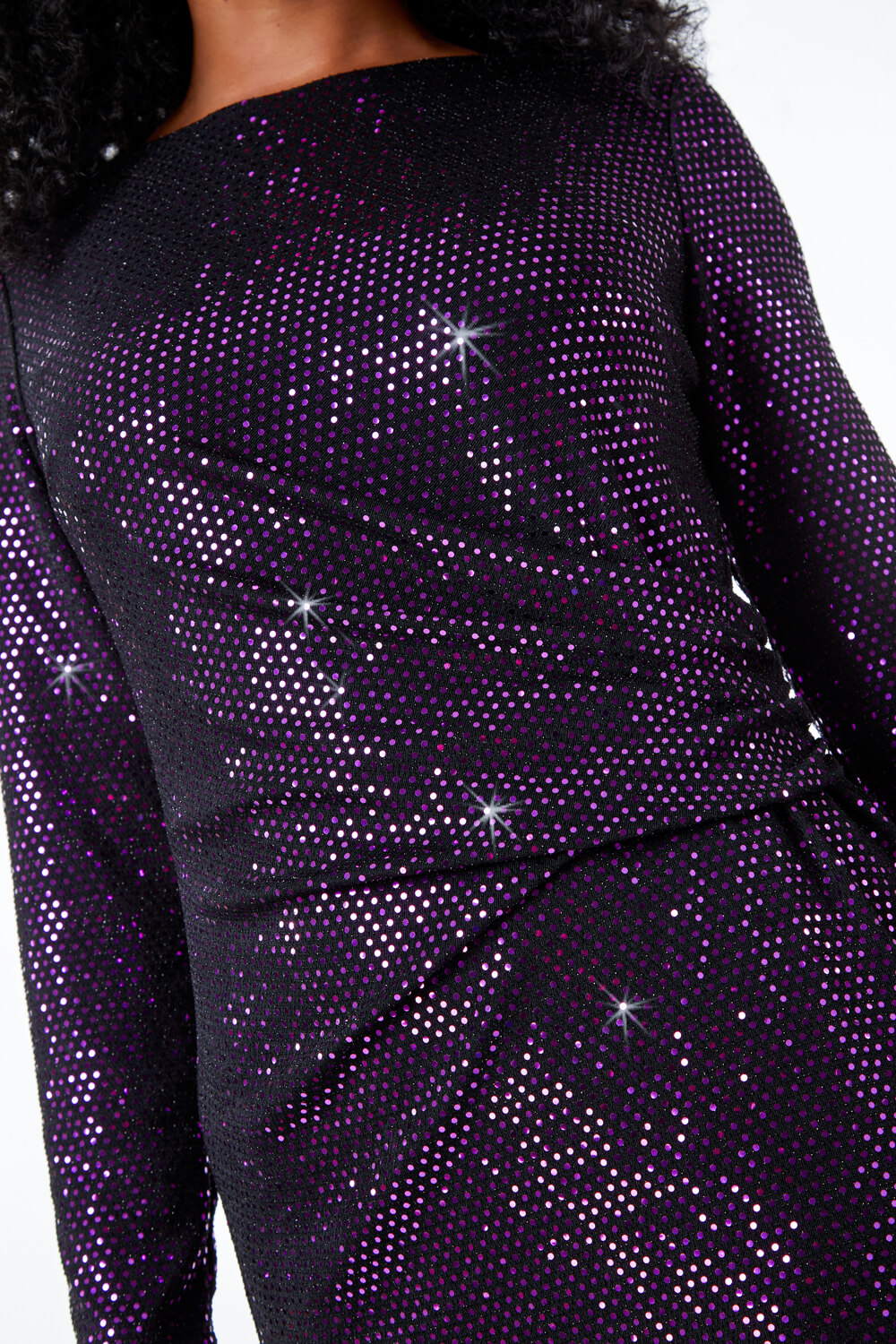 Purple Petite Ruched Glitter Dress, Image 5 of 5