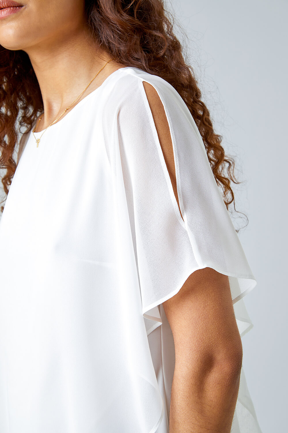 Ivory  Asymmetric Cold Shoulder Stretch Top, Image 5 of 5