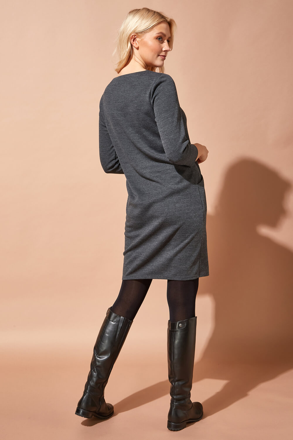 Charcoal Relaxed Sleeve Pocket Dress, Image 3 of 4