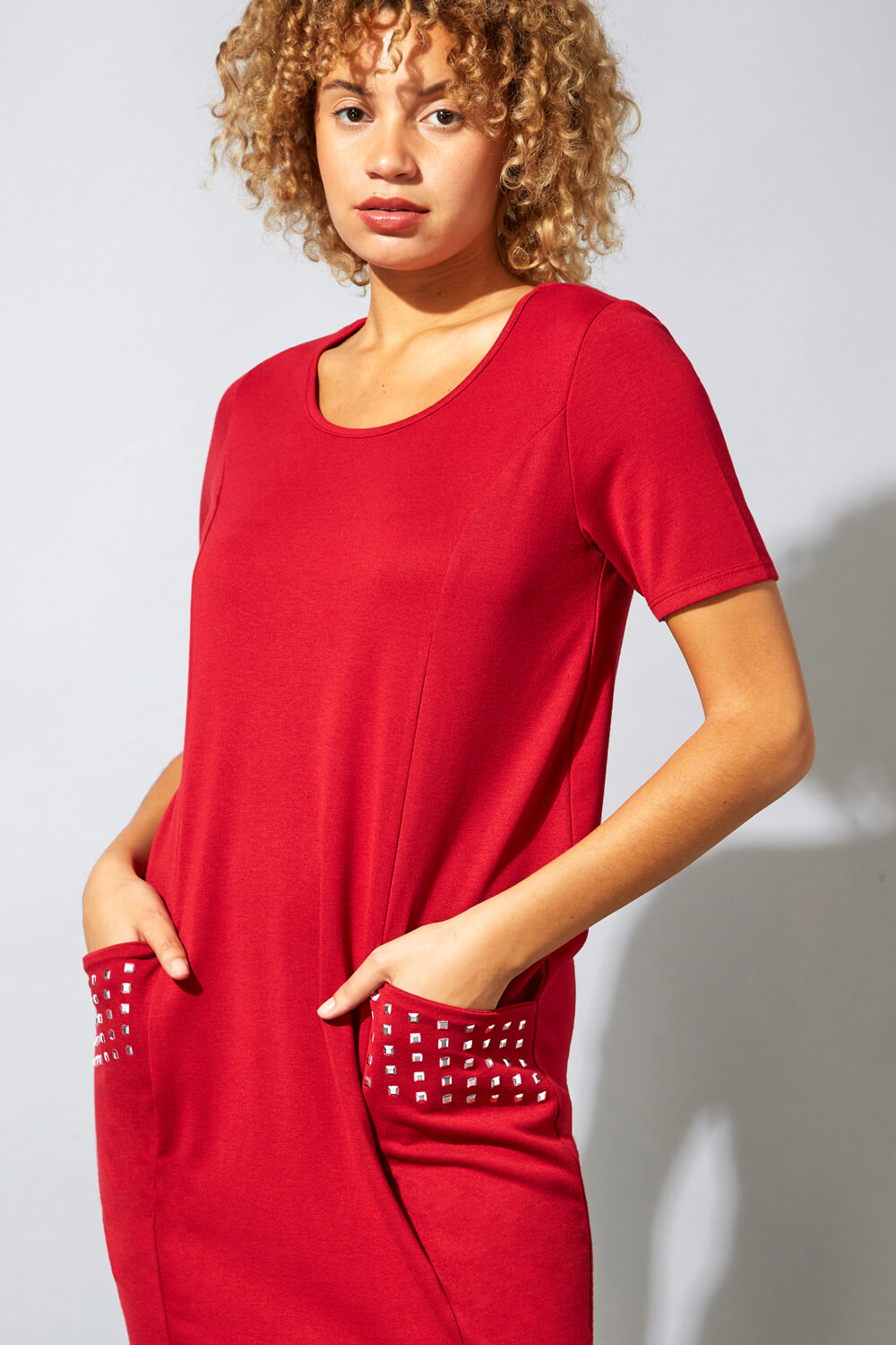 Red Hotfix Pocket Detail Slouch Dress, Image 4 of 4