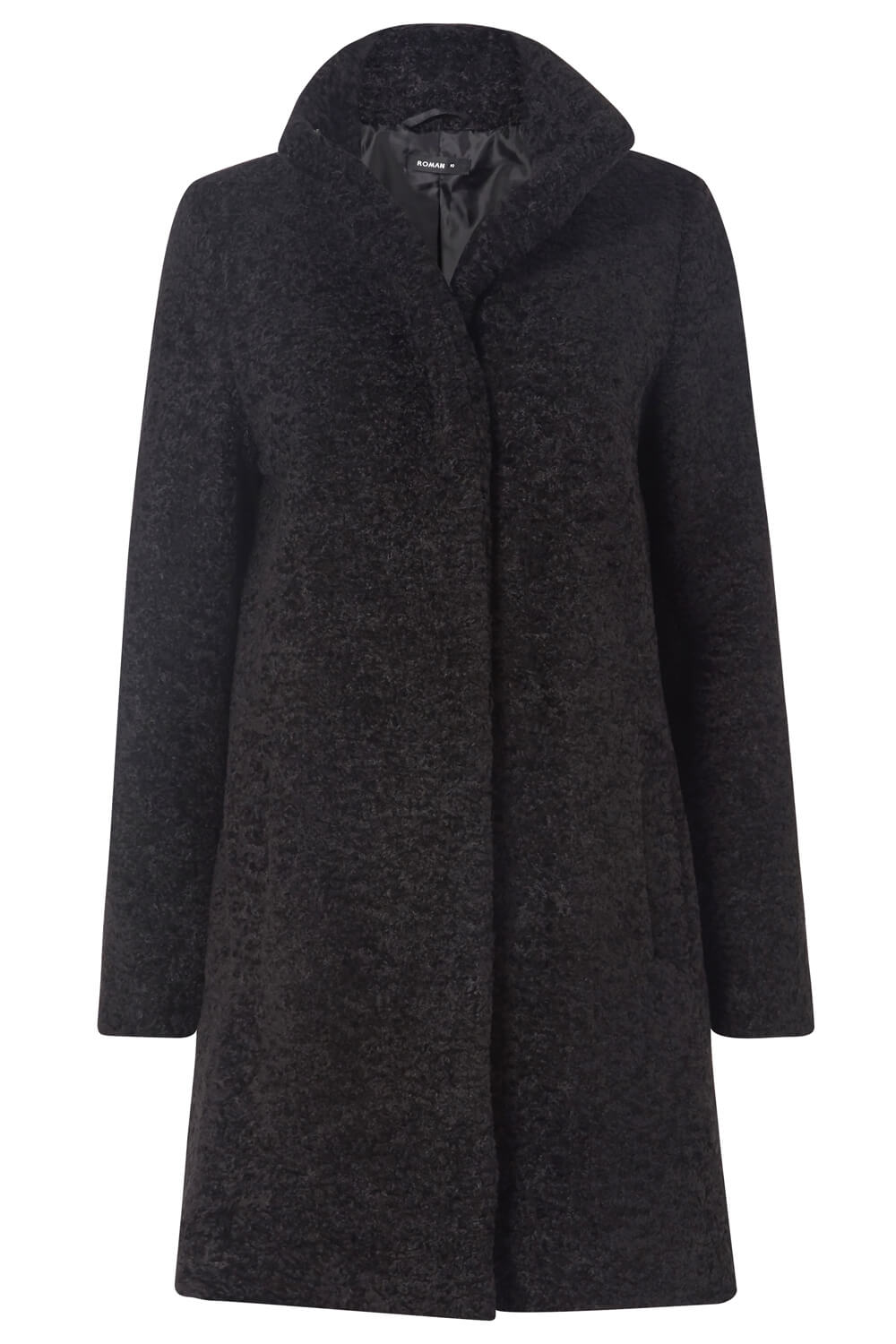 Faux Fur Longline Coat in Black - Roman Originals UK
