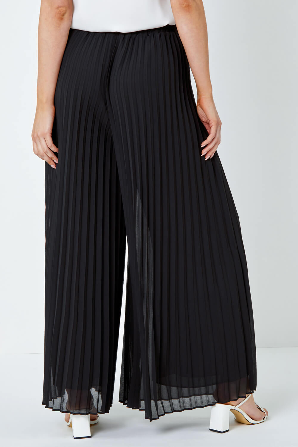Black Pleated Wide Leg Trousers, Image 4 of 5