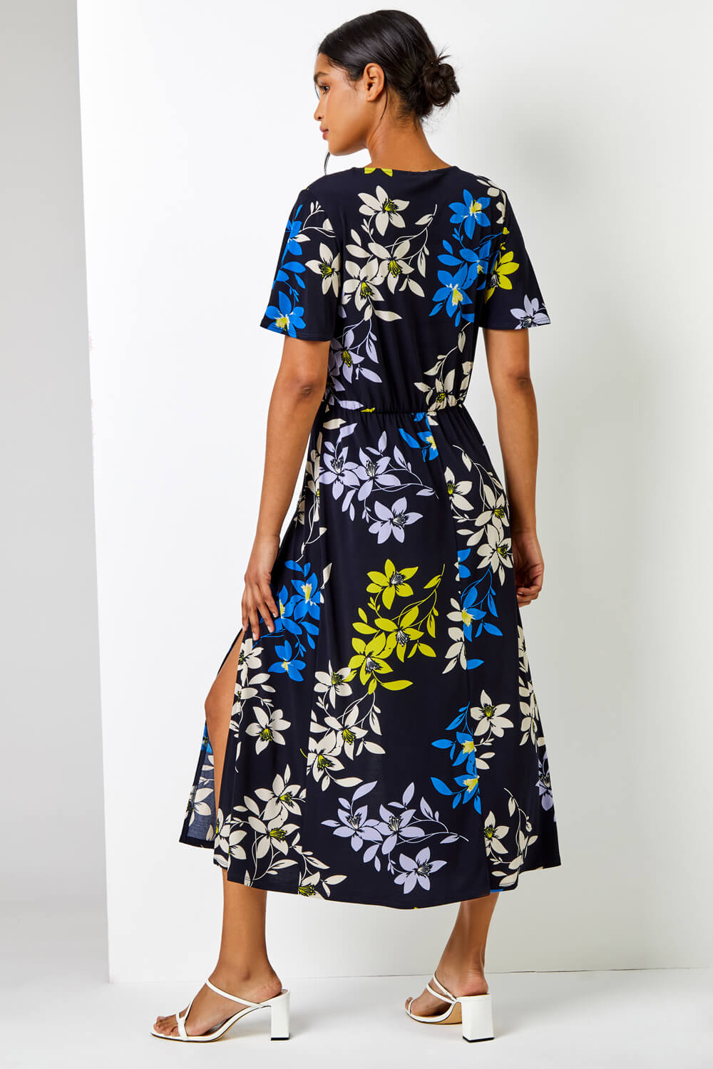 Navy  Tie Detail Floral Print Maxi Dress, Image 2 of 5