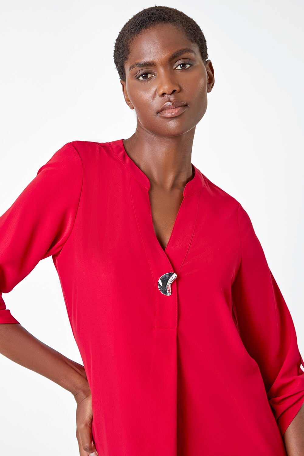 Red Longline Button Detail Blouse, Image 4 of 5