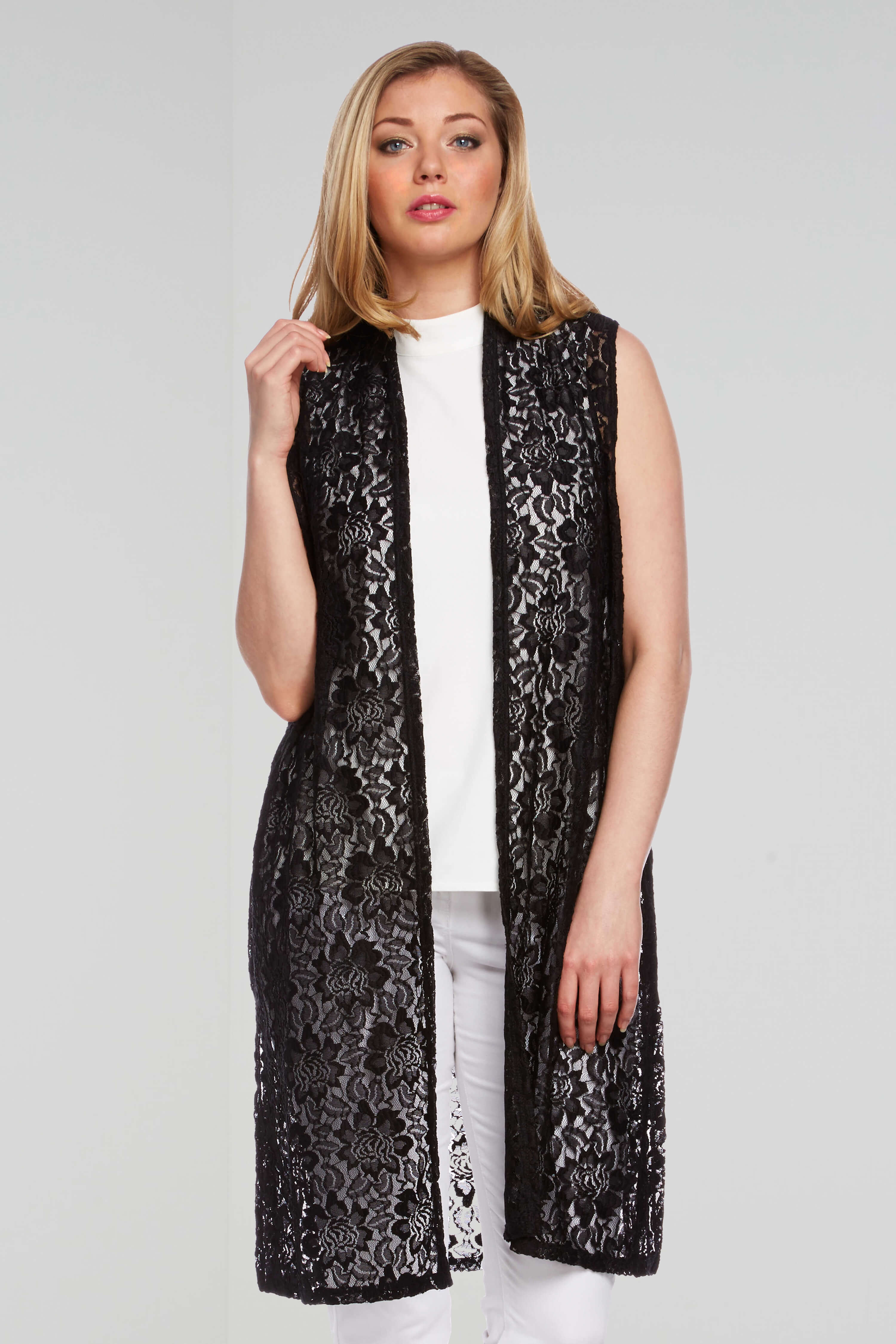 Lace Longline Gilet in Black Roman Originals UK
