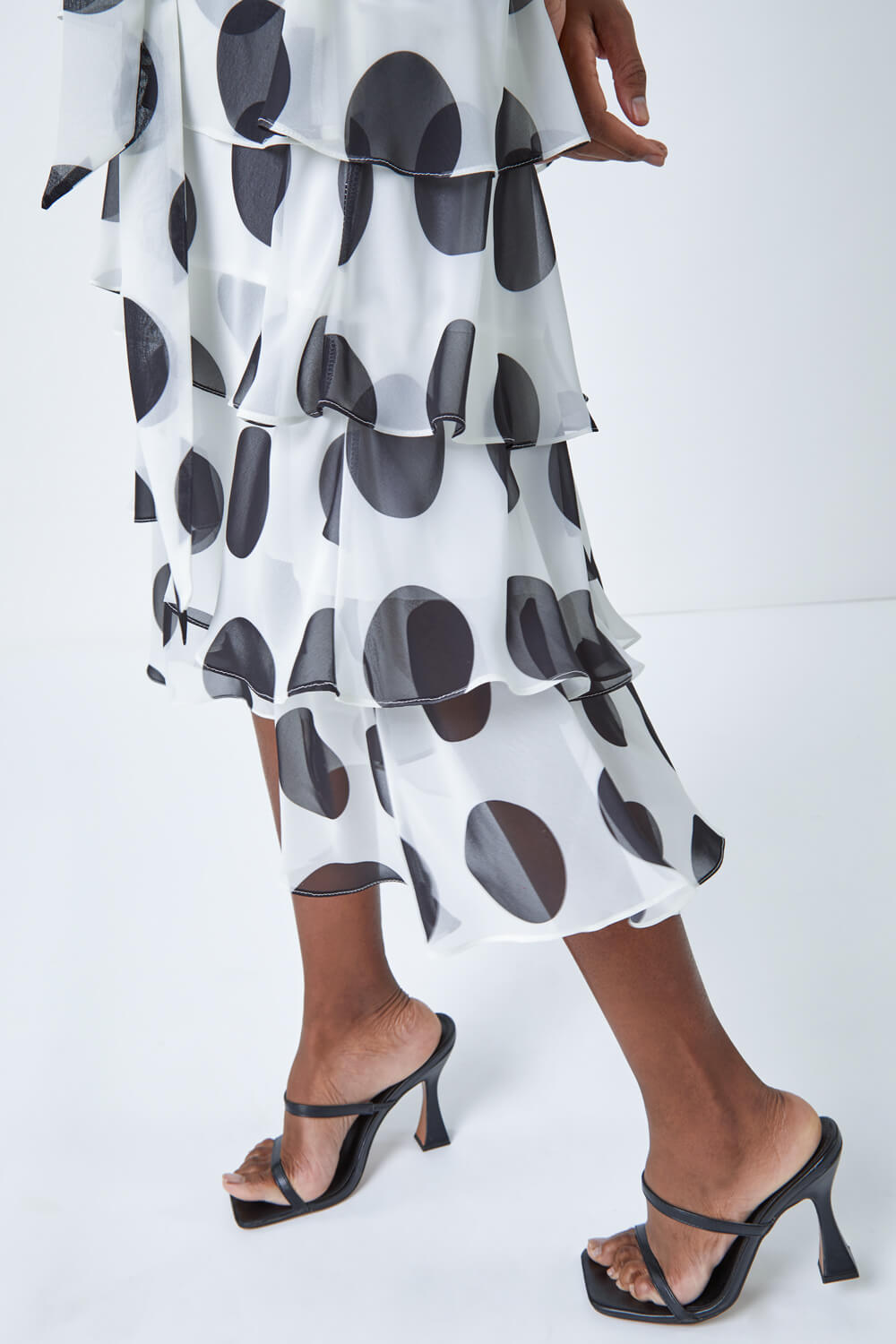 Ivory  Polka Dot Tiered Frill Midi Dress, Image 5 of 5