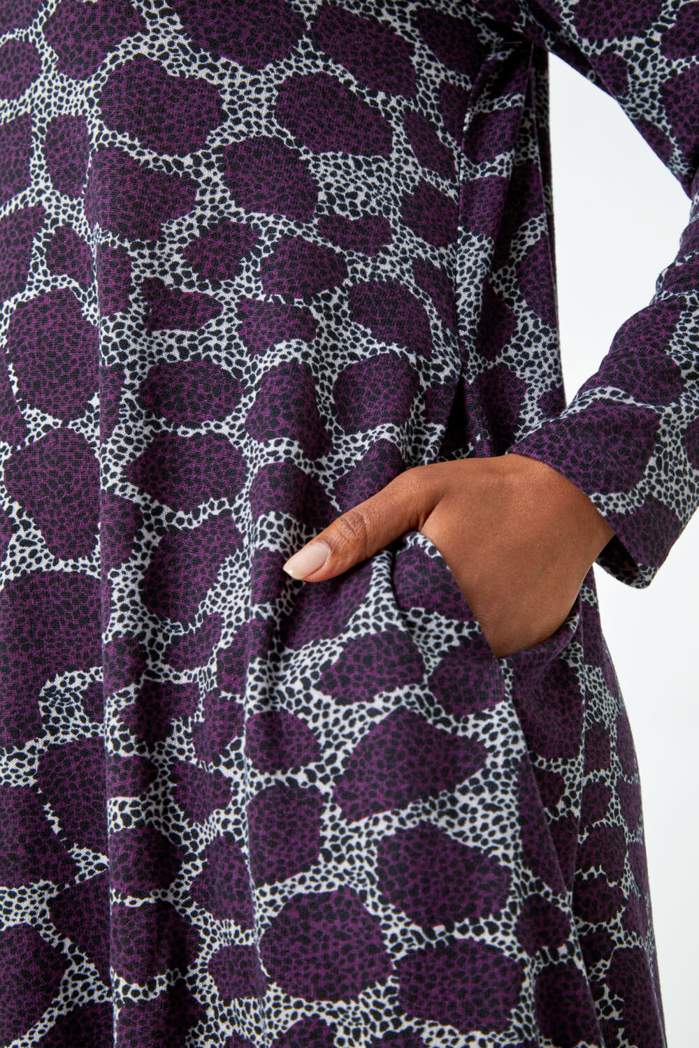 Purple Petite Leopard Print Swing Stretch Dress, Image 5 of 5