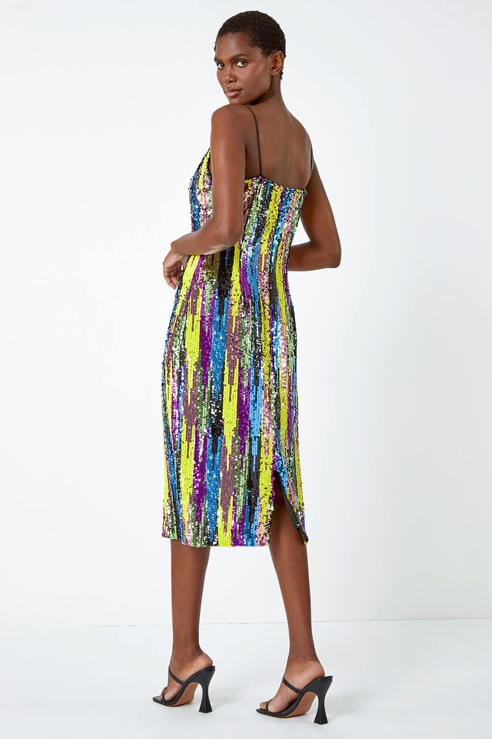 Multi  Sleeveless Abstract Embellished Sequin Dress, Image 4 of 6