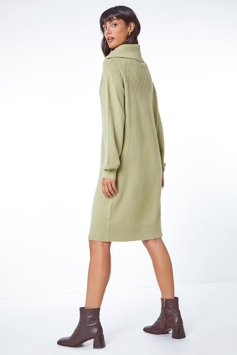 Pale Green Longline Split Neck Jumper Dress, Image 3 of 5
