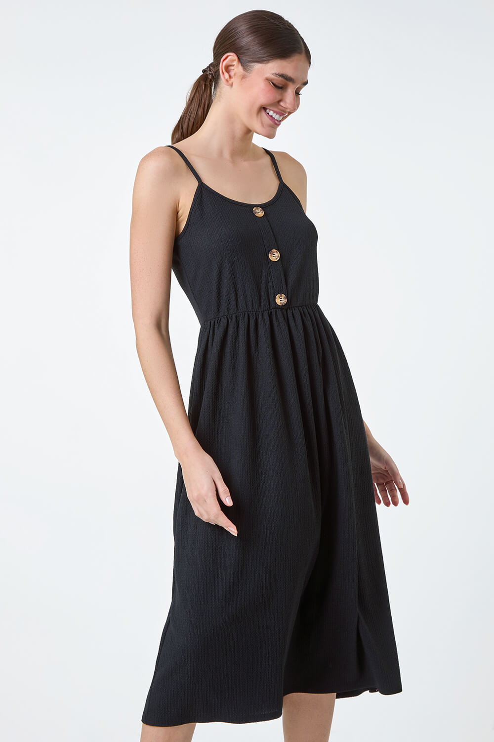 Black Stretch Jersey Button Midi Dress, Image 2 of 5