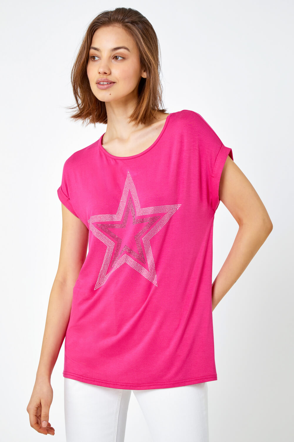 PINK Embellished Star Print T-Shirt , Image 2 of 5