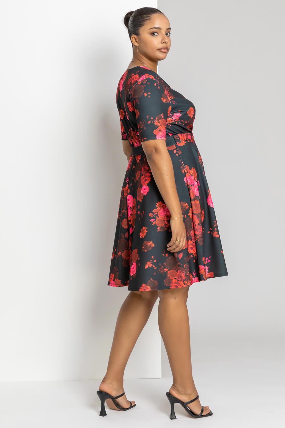Red Curve Floral Print Wrap Dress, Image 2 of 4